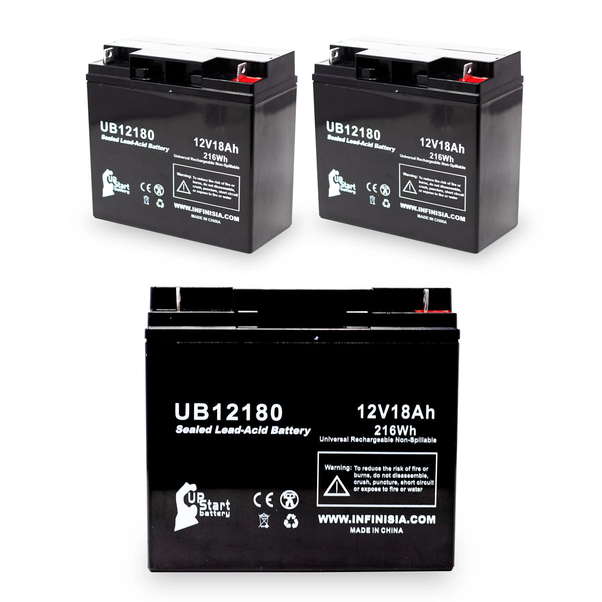 Sealed Battery Eagle 3x CF12V18 18Ah, 18000mAh, Lead Universal (12V, AGM, UB12180 Pitcher SLA) Replacement T4 - Acid Compatible Battery Terminal, Pack -