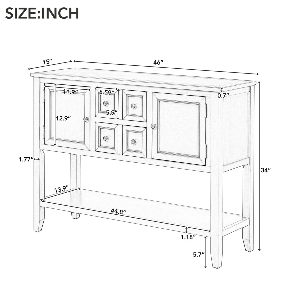 Rooms Small Console (Espresso and Four Drawers Shelf Cambridge Storage OLD with Bottom Ample and Vintage Entrances WF190263AAP) Table for Living TREXM Kitchens Series SKU