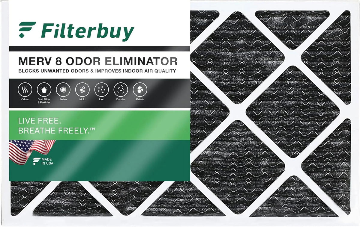 Filterbuy MERV Furnace 8 Activated Eliminator 10x24x1 HVAC Pleated with Odor (1-Pack) Carbon AC Filters Air