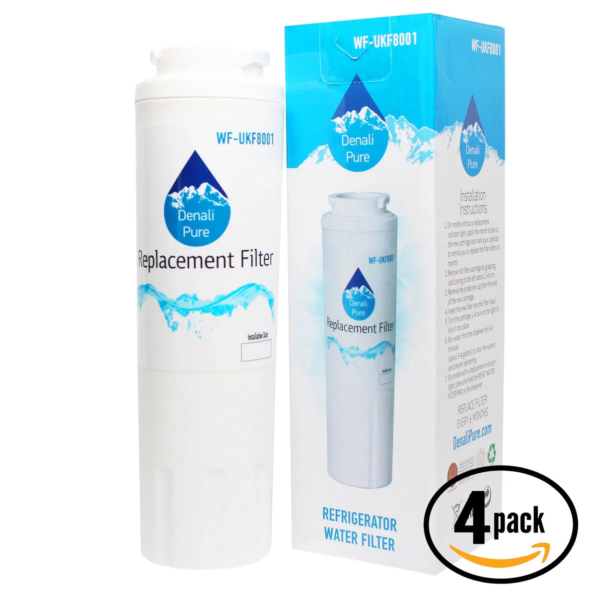 '- Pure Amana Water Compatible Denali 4-Pack Fridge with Refrigerator Filter Brand Filter - Cartridge Water Replacement ABL2037FES for Amana UKF8001AXX