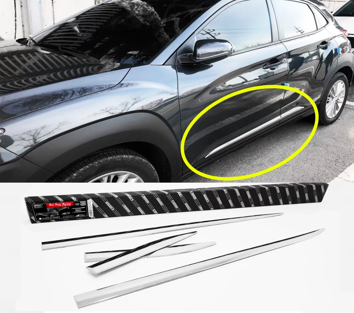 Side KONA Door Molding Chrome for Line Hyundai Skirt 2018-2022 Under