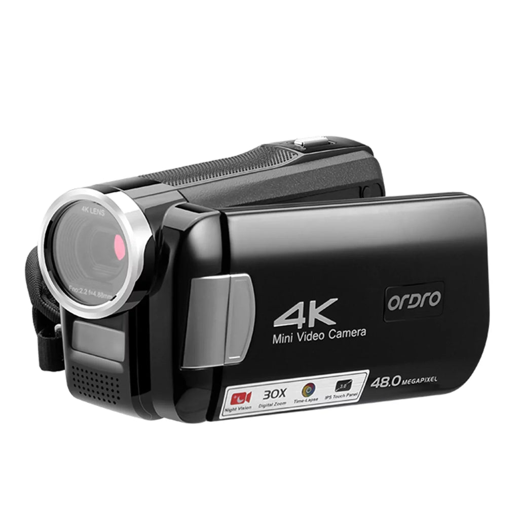 Remote Control, 30X with Battery, 48MP, Carry and Camcorder Bag Night ORDRO Digital 4K IPS AC2 3.0 Vision, Zoom, Included Touchscreen, Digital Inch IR
