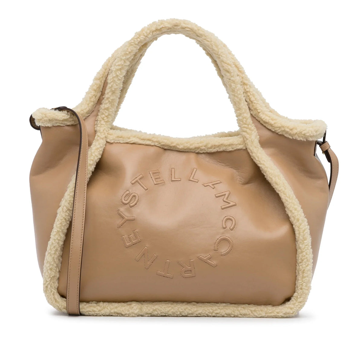 Shearling Pre-Owned Stella (Good) Authenticated Fiber McCartney Unisex Satchel Fabric Brown Stella Trimmed Logo Chemical