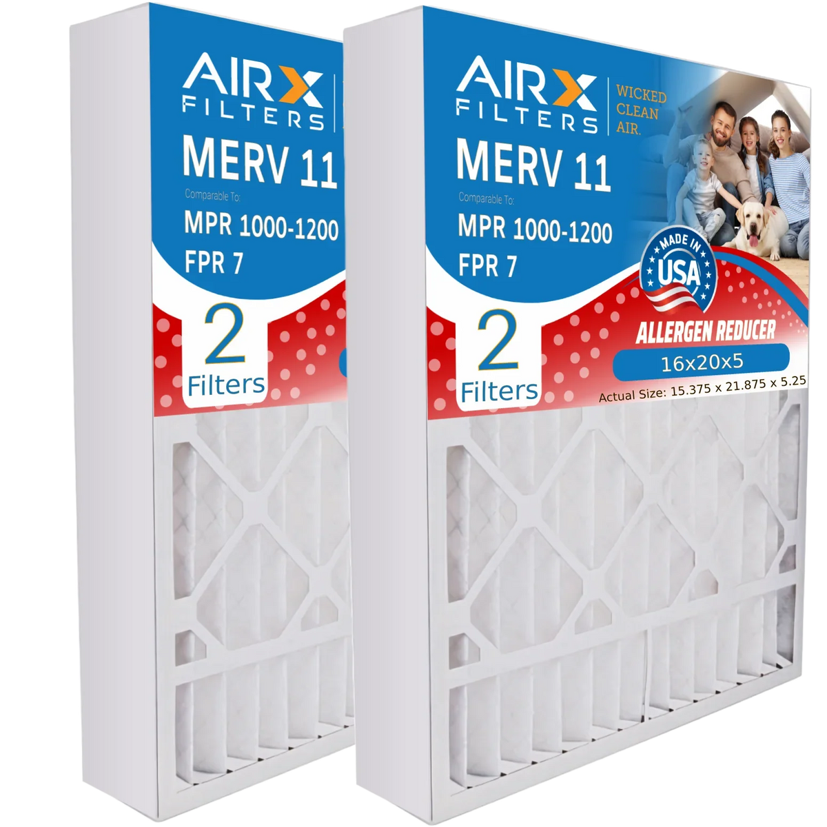 CLEAN 1000, 16x20x5 MERV FILTERS by 2 MPR Made Compatible FPR Furnace 7 Filter WICKED Air Comparable / Premium 16x20x5 M0-1056 Amana 11 & USA 1200 MPR Pack AIRX with to AIR. Filter Goodman