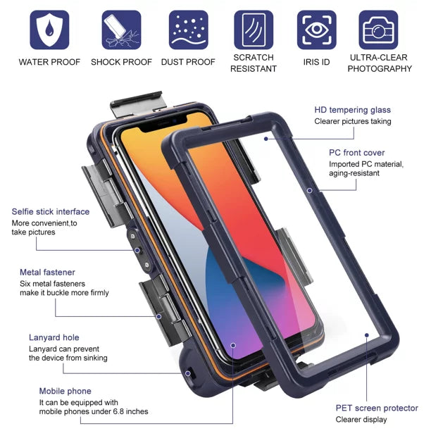Protective for Snorkeling Sharp Photo Lanyard Surfing Inch all Phones Swimming Z2 6.9 Diving Video to Underwater Up Professional Waterproof Housing with UrbanX [15m/50ft] Case LCD And