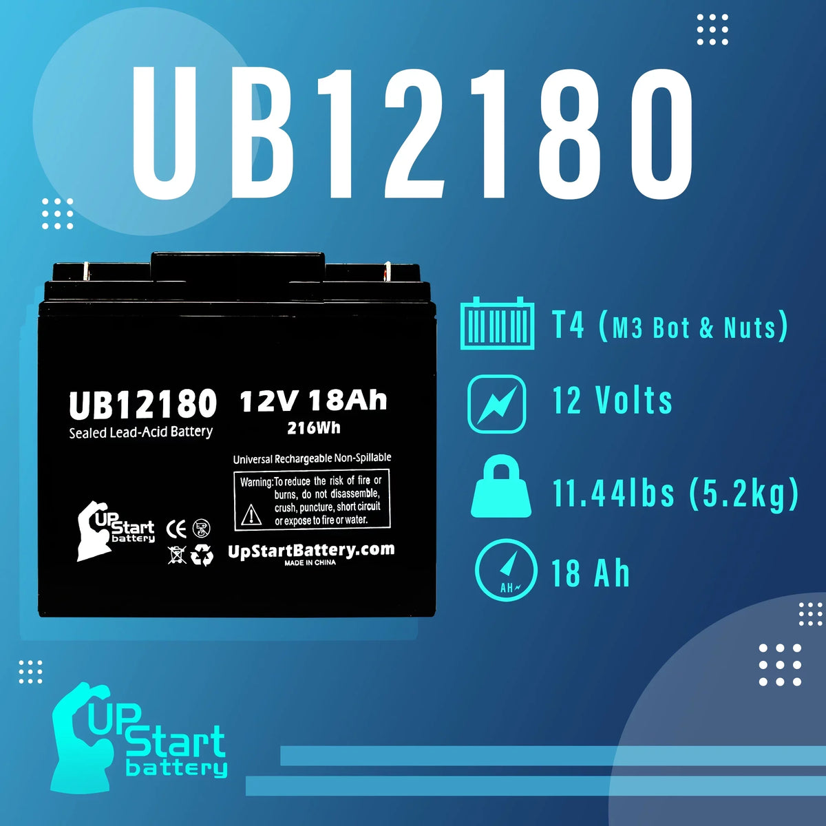 '- 18000mAh, SLA) UB12180 Acid (12V, AGM, Battery Replacement Lead EAGLE Battery Sealed 18Ah, CFMP12V18 Compatible PICHER Universal Terminal, BATTERIES T4