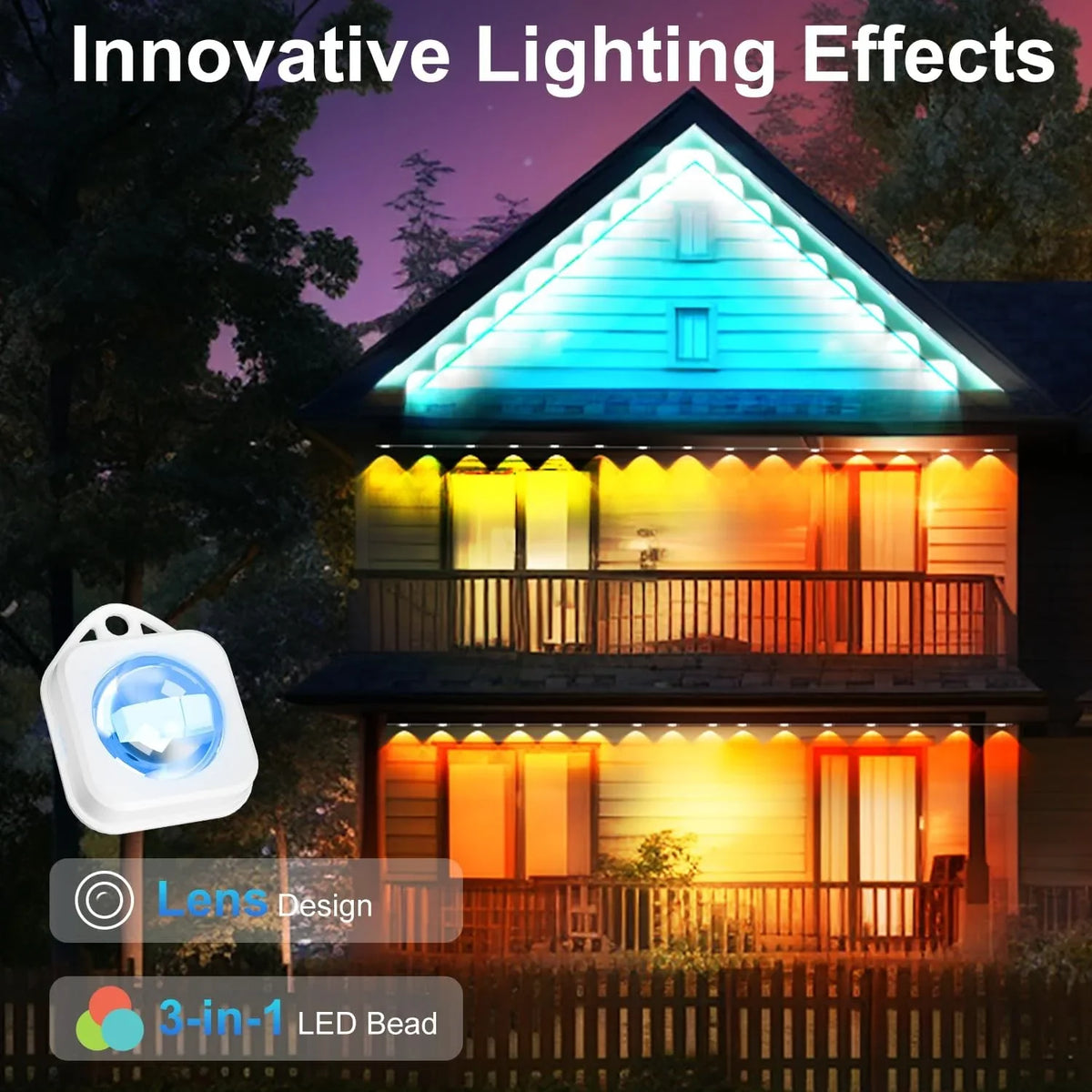 DIY 100ft & Alexa LED Using, RGB with and Lights, Outdoor IP67 Holiday Waterproof, Outdoor Daily Lights Lights for Modes, Suitable Eaves Remote 72 Scene Permanent with Work with