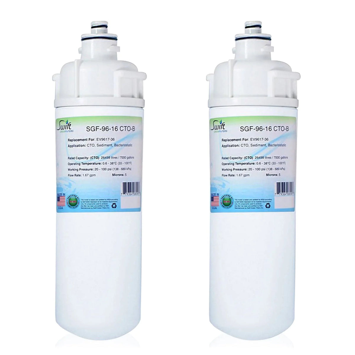 CTO-B in USA Compatible of Filters Filter 2) Swift EV9617-36, Water (Pack Commercial Green Made SGF-96-16 for