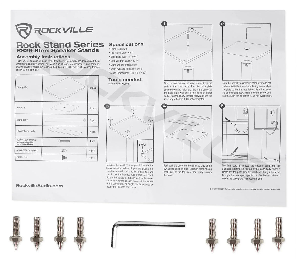 Rockville Steel Speaker Studio Monitor Black - Pair Stands Bookshelf and RS29B 29"