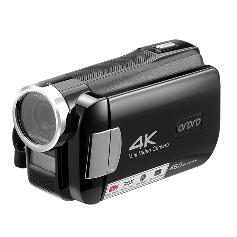 Remote Control, 30X with Battery, 48MP, Carry and Camcorder Bag Night ORDRO Digital 4K IPS AC2 3.0 Vision, Zoom, Included Touchscreen, Digital Inch IR