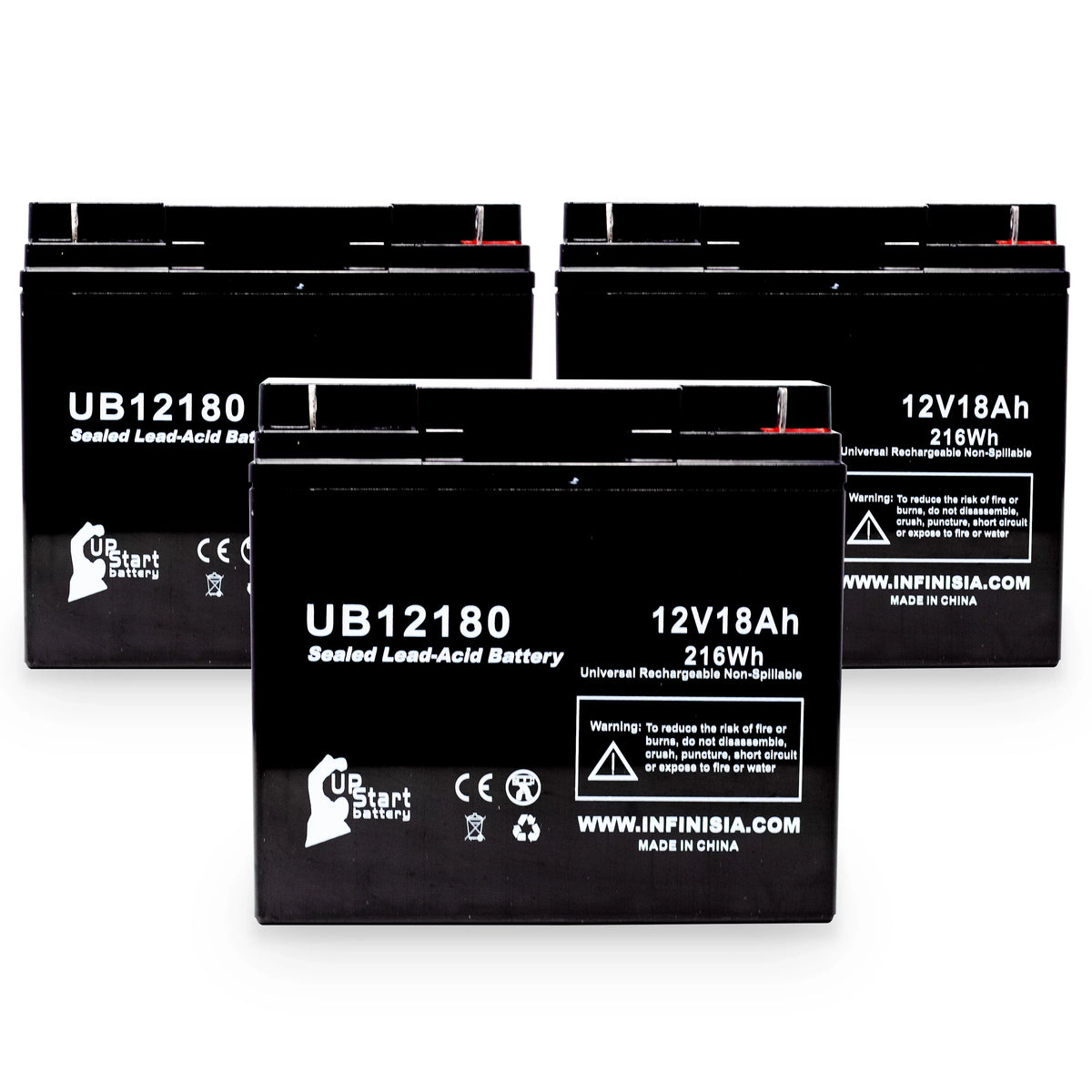 Sealed Battery Eagle 3x CF12V18 18Ah, 18000mAh, Lead Universal (12V, AGM, UB12180 Pitcher SLA) Replacement T4 - Acid Compatible Battery Terminal, Pack -
