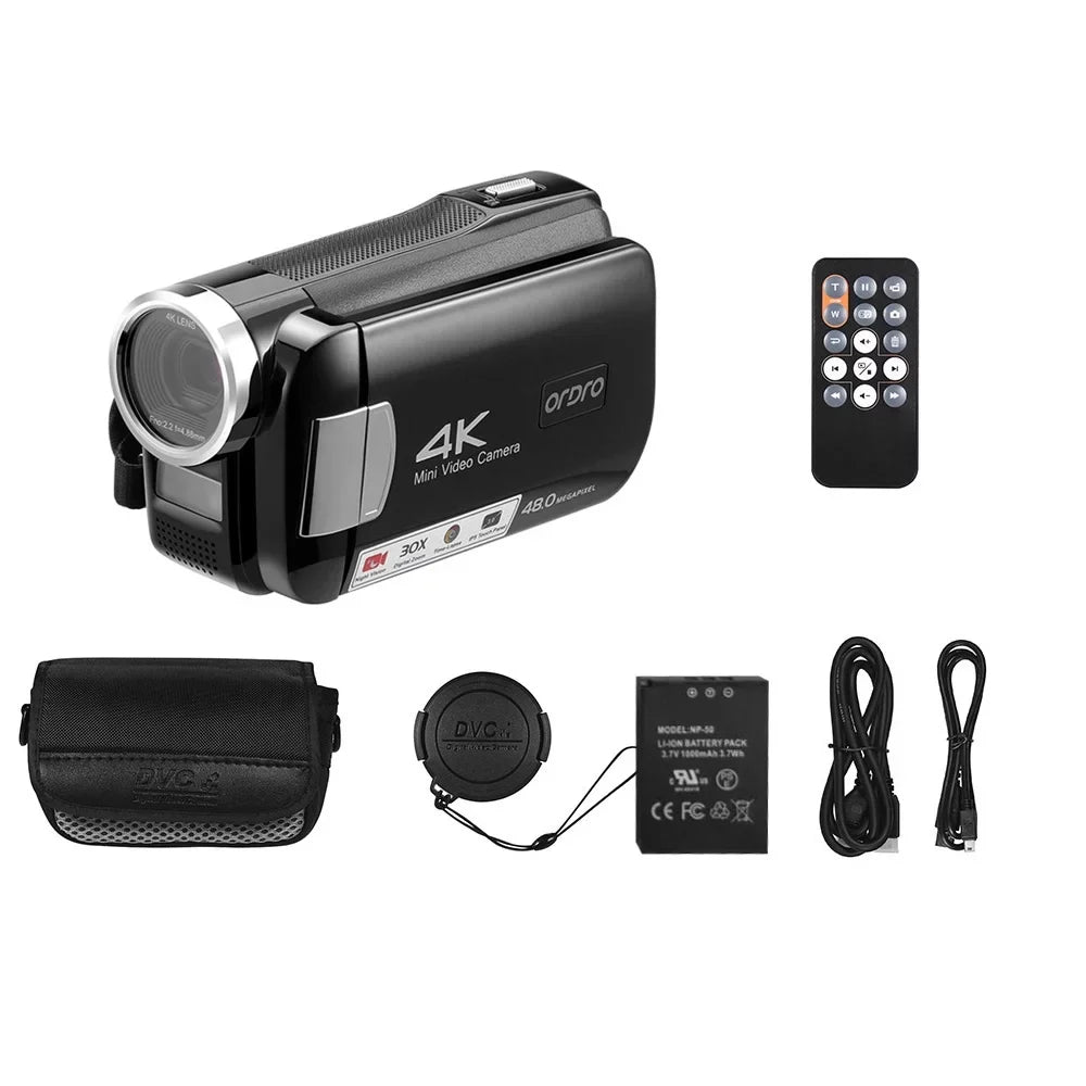 Recorder with 48MP Bag Night Vision Video IR 30X Remote Control Zoom IPS Inch Battery 3.0 AC2 Digital DV Carevas Carry 4K Digital Camcorder Touchscreen
