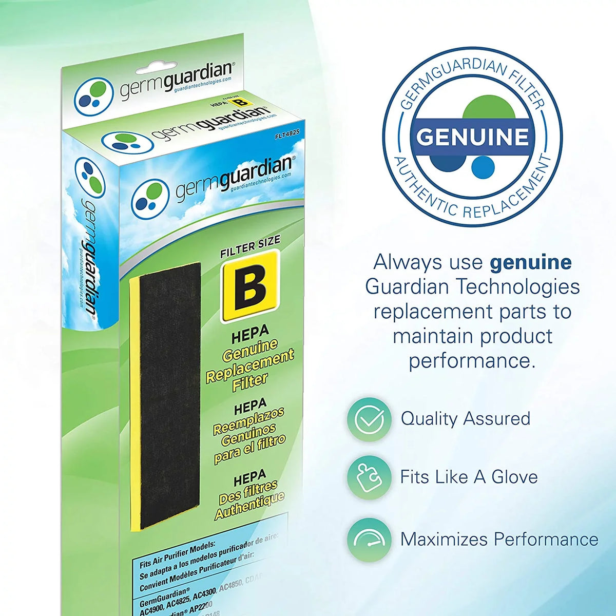 and Filter GENUINE 1-Pack Germ AC4825DLX, Guardian Air AC4825, AC4300BPTCA, AC4900CA, Purifier Replacement B CDAP4500BCA, More, AC4850PT, for CDAP4500WCA HEPA FLT4825 GermGuardian