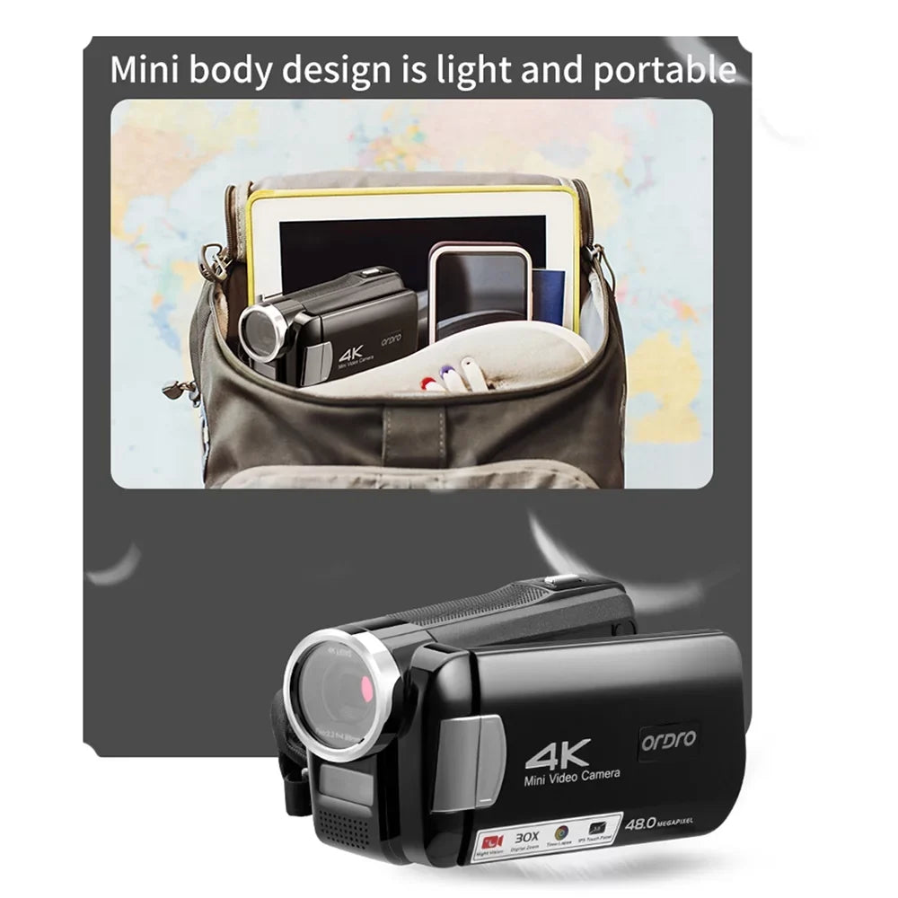 Recorder with 48MP Bag Night Vision Video IR 30X Remote Control Zoom IPS Inch Battery 3.0 AC2 Digital DV Carevas Carry 4K Digital Camcorder Touchscreen