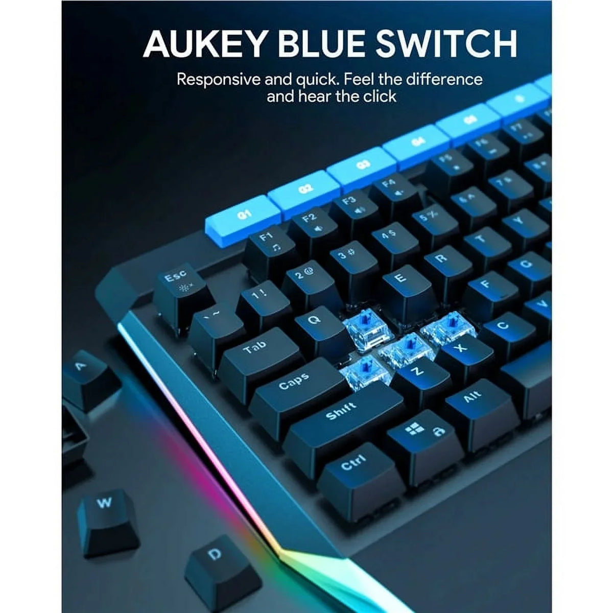 Mechanical 104key AUKEY KMG17 Volume Switches Blue Keyboard Button Control with