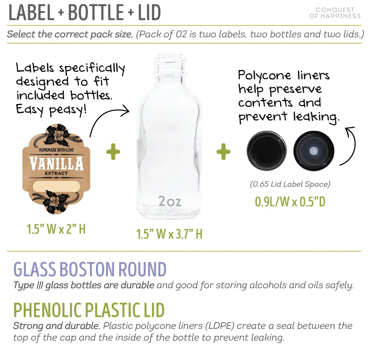 of by Vanilla - Happiness Homemade Pack with Extract | oz Conquest Handmade Labels 2 08 Bottles Write-In - of