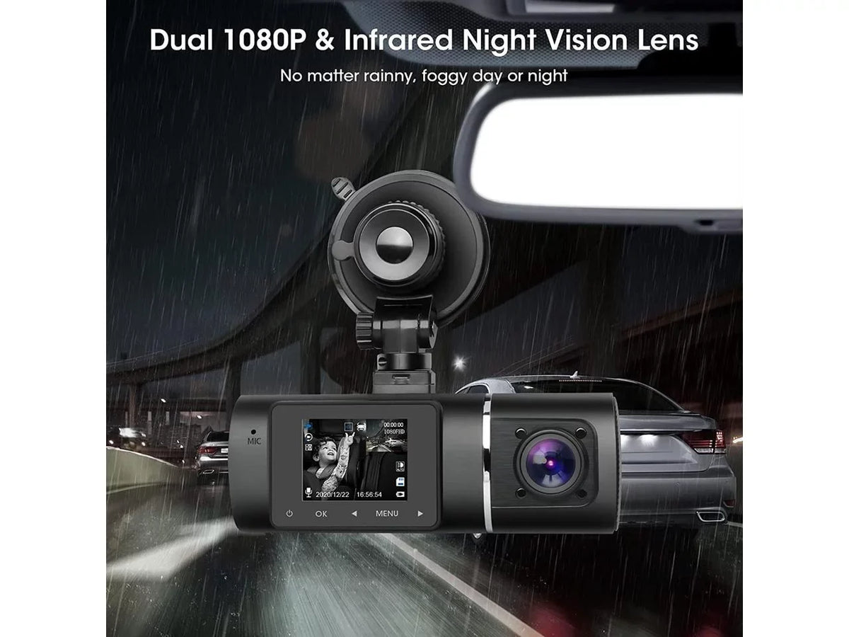 G-Sensor Infrared Car Rideshare Cam Recorder Loop Kit Driving Inside with Dual Night Hardwire for WDR Recording Vision Cabin FHD Dash 1080p+1080p Front Camera Taxi Included