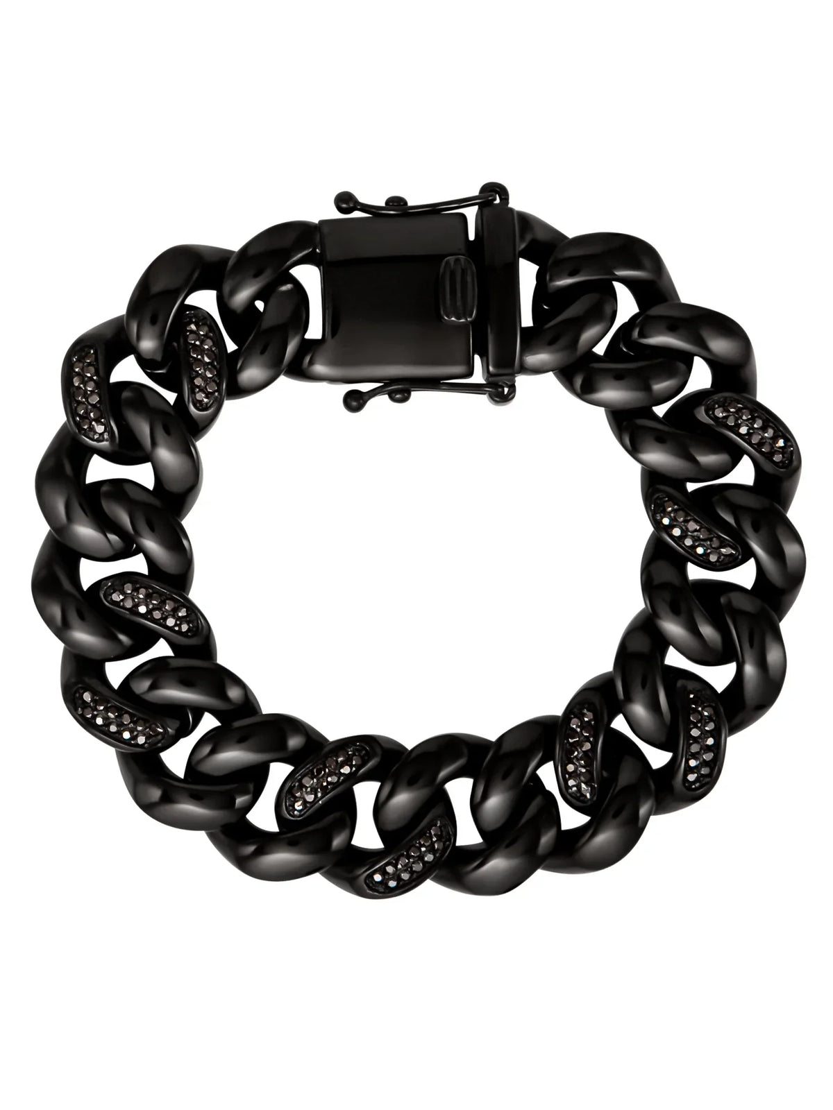Diamond Men's Shaquille Simulated IP Stainless Steel Black Bracelet Plated O'Neal Curb
