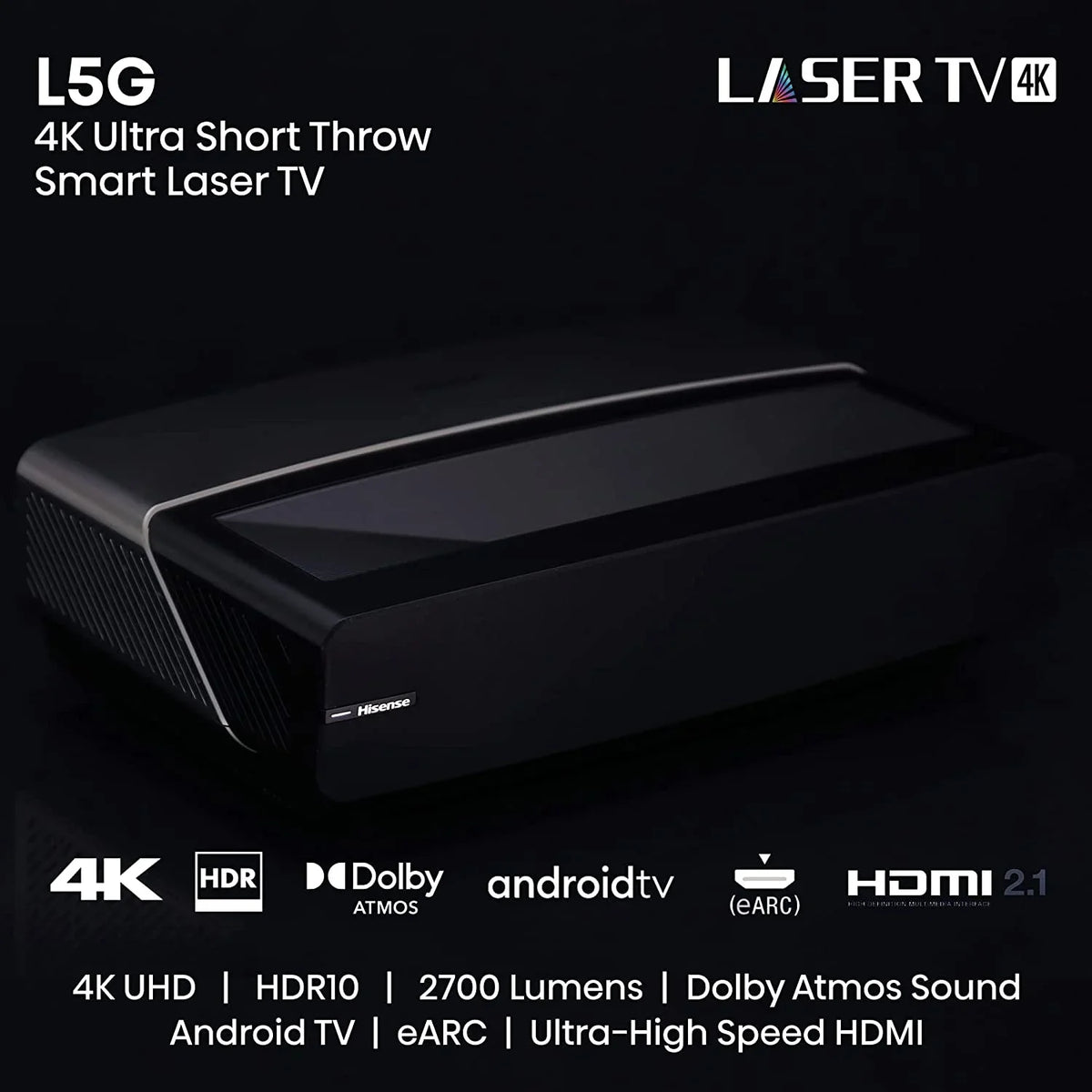 Coverage 100-inch with Additional Ultra Hisense Epic TV 100L5G by Protect (2022) Throw Year Laser ALR 4K Screen 2 with TV Short Android